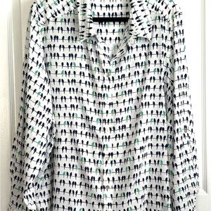 Jane & Delaney Womens Blouse, white/ birds, size 3x